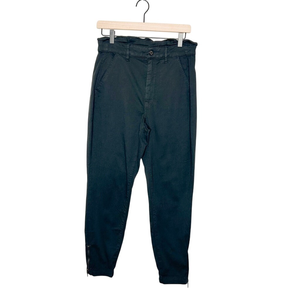 WHBM Women's Extra High Rise Slim Ankle Paperbag Waist Pants Black 8